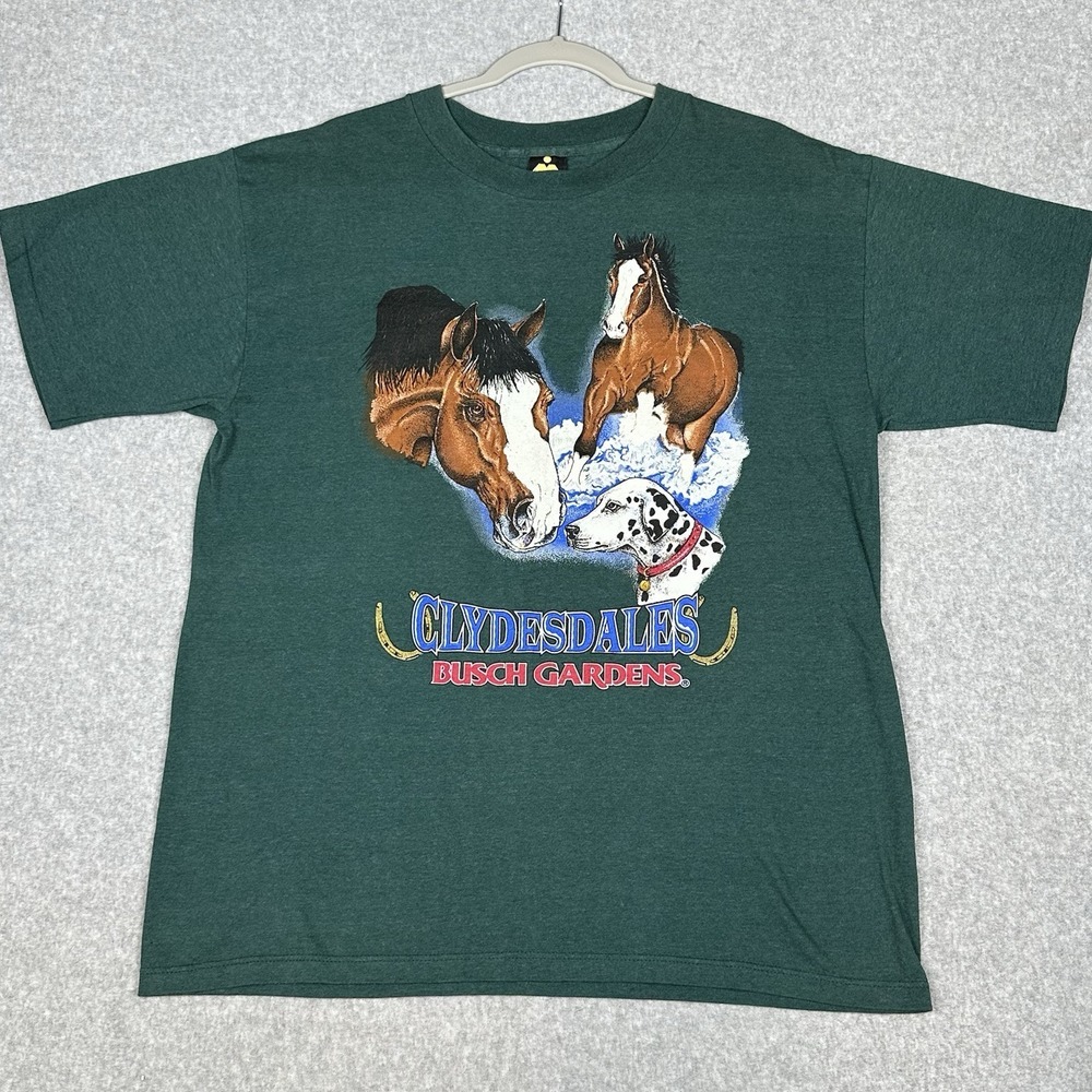VTG 80s Busch Gardens T Shirt L Single Stitch Clydesdales Dalmatian Dog USA Rare